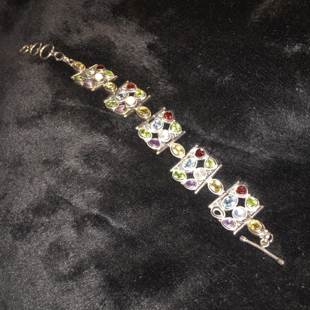 Multi Gemstone Sterling Silver Toggle Bracelet - image 3